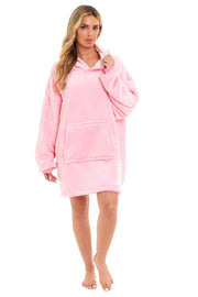 OLIVIA ROCCO Oversized Hooded Blanket Reversible Sherpa Fleece Grey And Pink For Adults