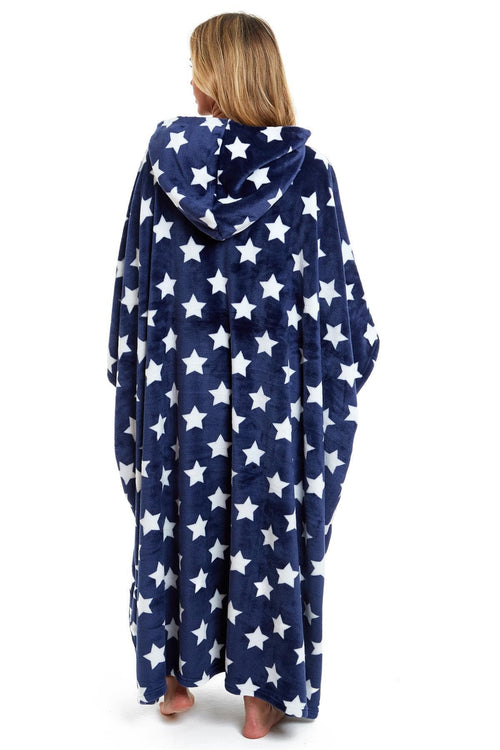OLIVIA ROCCO Oversized Hooded Fleece Poncho Blanket Stars Polka Dots Easy Care for Cosy Home Layering
