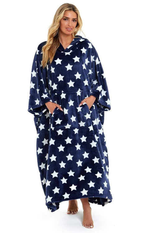 OLIVIA ROCCO Oversized Hooded Fleece Poncho Blanket Stars Polka Dots Easy Care for Cosy Home Layering