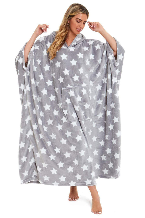OLIVIA ROCCO Oversized Hooded Fleece Poncho Blanket Stars Polka Dots Easy Care for Cosy Home Layering