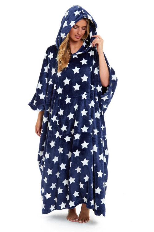 OLIVIA ROCCO Oversized Hooded Fleece Poncho Blanket Stars Polka Dots Easy Care for Cosy Home Layering