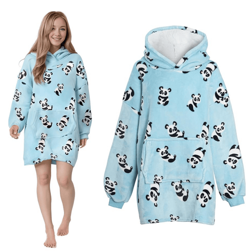 OLIVIA ROCCO Giant Oversized Panda Hooded Blanket Plush Fleece With Reversible Sherpa