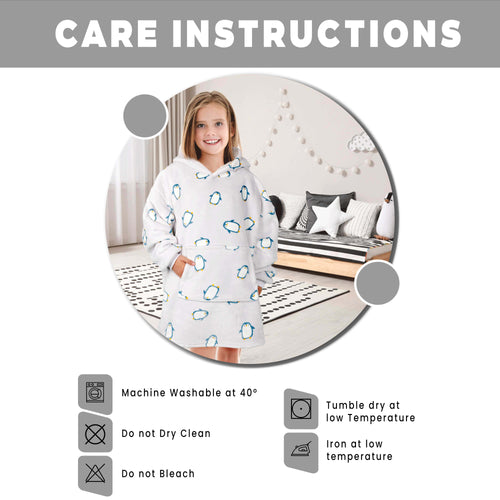 OLIVIA ROCCO Kids Oversized Hooded Penguin Blanket Hoodie Ultra Soft Sherpa Flannel