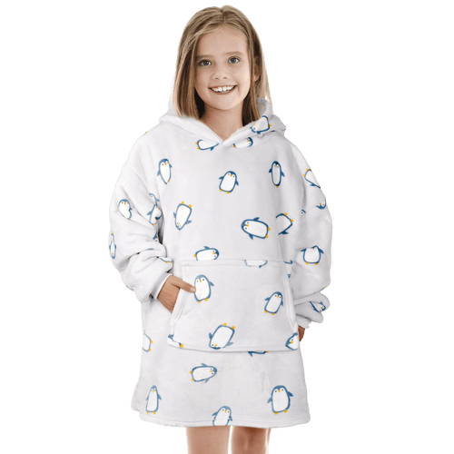 OLIVIA ROCCO Kids Oversized Hooded Penguin Blanket Hoodie Ultra Soft Sherpa Flannel