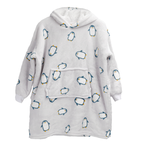 OLIVIA ROCCO Kids Oversized Hooded Penguin Blanket Hoodie Ultra Soft Sherpa Flannel