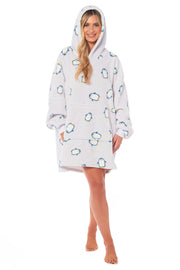 OLIVIA ROCCO Oversized Penguin Hooded Blanket Plush Fleece Reversible Sherpa Giant Hoodie
