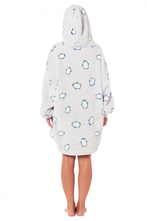 OLIVIA ROCCO Oversized Penguin Hooded Blanket Plush Fleece Reversible Sherpa Giant Hoodie