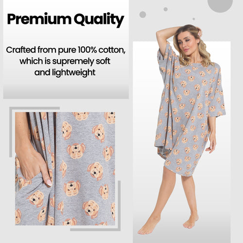 OLIVIA ROCCO Women's Cockapoo Baggy Nighty Dress 100% Cotton Oversized Nightshirt