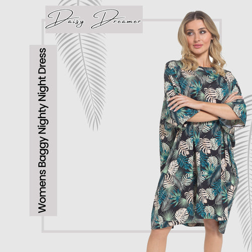 OLIVIA ROCCO Women's Tropical Baggy Nightdress 100% Cotton Oversized Short Sleeve
