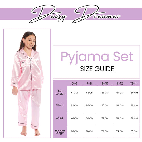 OLIVIA ROCCO Girls Satin Silk Long Sleeve Pyjama Set Black Pink Grey 5-14 Button Down