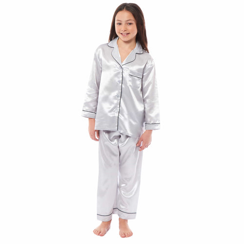 OLIVIA ROCCO Girls Satin Silk Long Sleeve Pyjama Set Black Pink Grey 5-14 Button Down