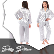 OLIVIA ROCCO Girls Satin Silk Long Sleeve Pyjama Set Black Pink Grey 5-14 Button Down