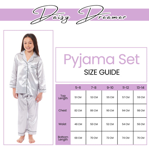 OLIVIA ROCCO Girls Satin Silk Long Sleeve Pyjama Set Black Pink Grey 5-14 Button Down