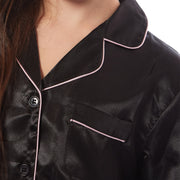 OLIVIA ROCCO Girls Satin Silk Long Sleeve Pyjama Set Black Pink Grey 5-14 Button Down