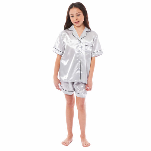 OLIVIA ROCCO Girls Satin Silk Short Pyjama Set Button Down Shirt And Loose Fitting Pants
