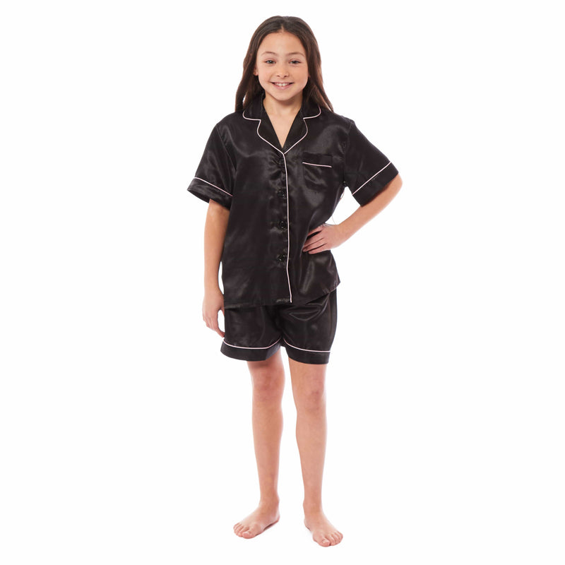 OLIVIA ROCCO Girls Satin Silk Short Pyjama Set Button Down Shirt And Loose Fitting Pants