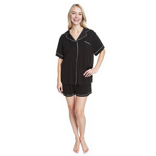 OLIVIA ROCCO Women Black Short Pyjama Set Super Soft Sleepwear With Button Up Top