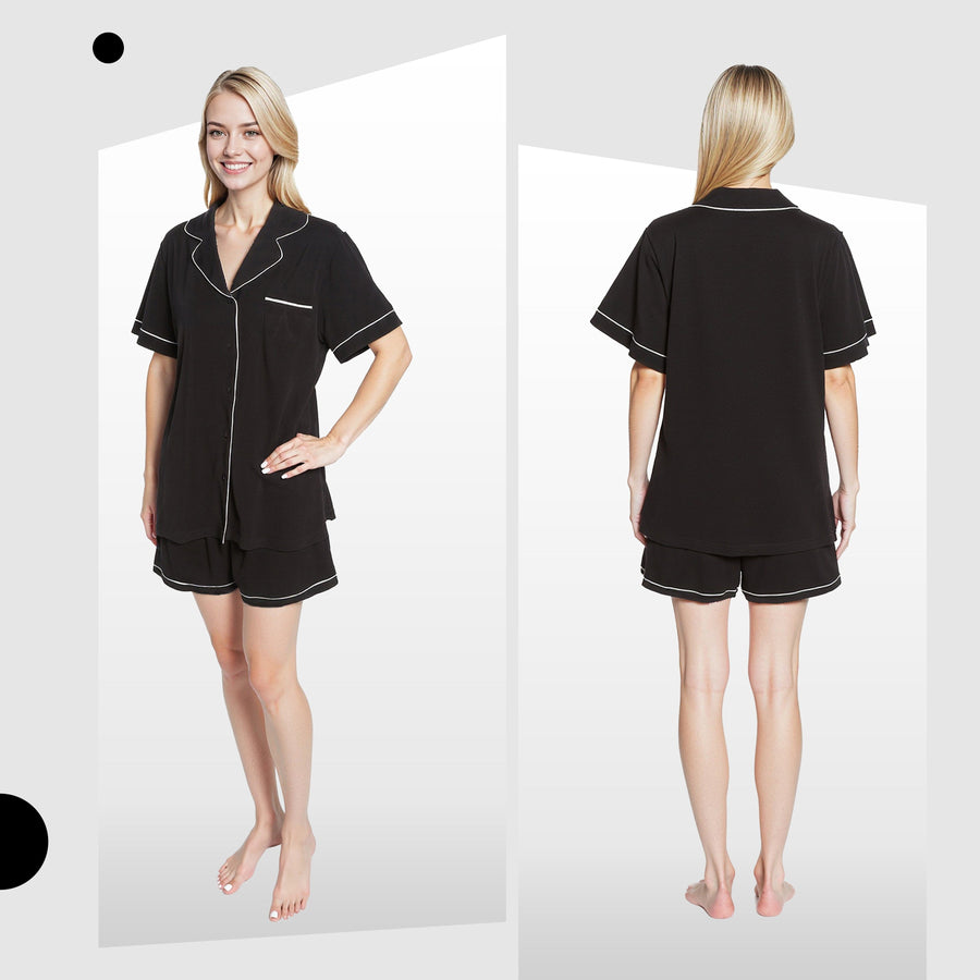 OLIVIA ROCCO Women Black Short Pyjama Set Super Soft Sleepwear With Button Up Top