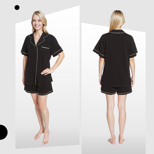 OLIVIA ROCCO Women Black Short Pyjama Set Super Soft Sleepwear With Button Up Top