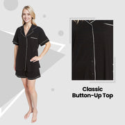 OLIVIA ROCCO Women Black Short Pyjama Set Super Soft Sleepwear With Button Up Top