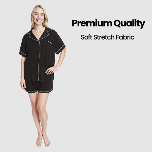 OLIVIA ROCCO Women Black Short Pyjama Set Super Soft Sleepwear With Button Up Top