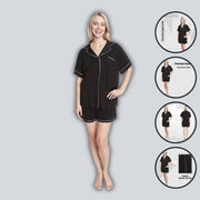 OLIVIA ROCCO Women Black Short Pyjama Set Super Soft Sleepwear With Button Up Top