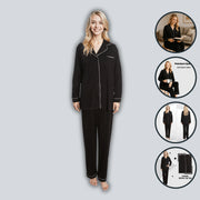 OLIVIA ROCCO Women's Black Pyjama Set Soft Touch Long Sleeve Button Up Top and Bottoms