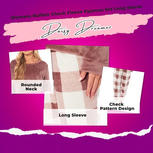 OLIVIA ROCCO Womens Buffalo Check Fleece Ultra Soft Pyjama Set Super Soft Cosy Home Loungewear