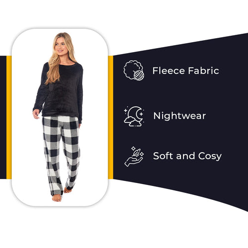OLIVIA ROCCO Womens Buffalo Check Fleece Ultra Soft Pyjama Set Super Soft Cosy Home Loungewear