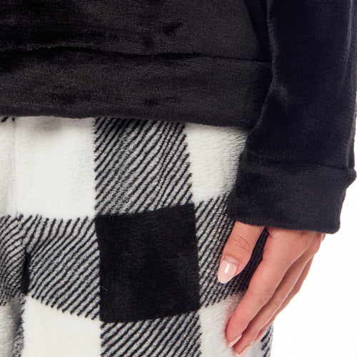OLIVIA ROCCO Womens Buffalo Check Fleece Ultra Soft Pyjama Set Super Soft Cosy Home Loungewear