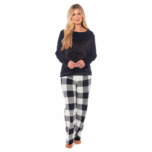 OLIVIA ROCCO Womens Buffalo Check Fleece Ultra Soft Pyjama Set Super Soft Cosy Home Loungewear