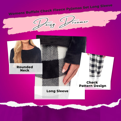 OLIVIA ROCCO Womens Buffalo Check Fleece Ultra Soft Pyjama Set Super Soft Cosy Home Loungewear