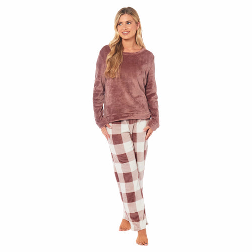 OLIVIA ROCCO Womens Buffalo Check Fleece Ultra Soft Pyjama Set Super Soft Cosy Home Loungewear