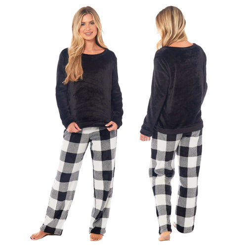 OLIVIA ROCCO Womens Buffalo Check Fleece Ultra Soft Pyjama Set Super Soft Cosy Home Loungewear