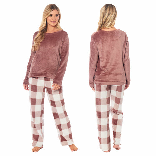 OLIVIA ROCCO Womens Buffalo Check Fleece Ultra Soft Pyjama Set Super Soft Cosy Home Loungewear