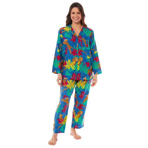 OLIVIA ROCCO Leopard Print Button Up Pyjama Set in Soft Breathable Viscose Sleepwear