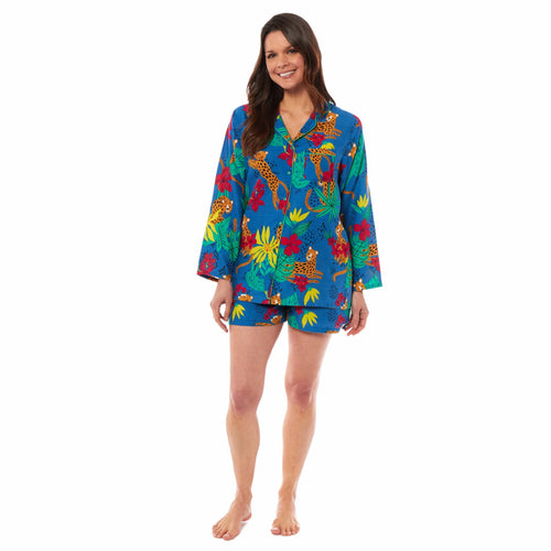 OLIVIA ROCCO Women's Jaguar Jungle Leopard Button-Up Short Pyjama Set Soft Breathable