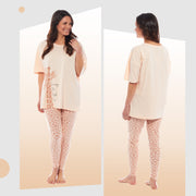 OLIVIA ROCCO Ladies Oversized Cotton T Shirt And Leggings PJ Set With Giraffe And Zebra