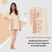 OLIVIA ROCCO Ladies Oversized Cotton T Shirt And Leggings PJ Set With Giraffe And Zebra