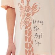 OLIVIA ROCCO Ladies Oversized Cotton T Shirt And Leggings PJ Set With Giraffe And Zebra
