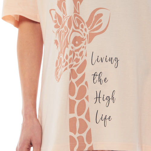 OLIVIA ROCCO Ladies Oversized Cotton T Shirt And Leggings PJ Set With Giraffe And Zebra