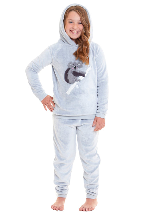 OLIVIA ROCCO Matching Mother Daughter Koala Bear Hooded Pyjama Set Plush Fleece Flannel