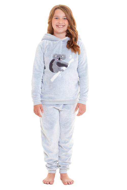 OLIVIA ROCCO Matching Mother Daughter Koala Bear Hooded Pyjama Set Plush Fleece Flannel