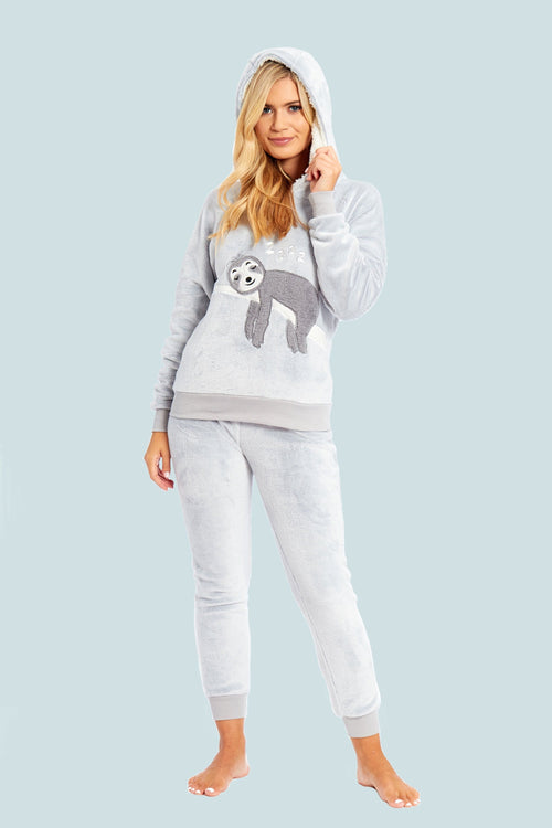 OLIVIA ROCCO Matching Mother Daughter Plush Fleece Hooded Pyjama Set Embroidered Sloth