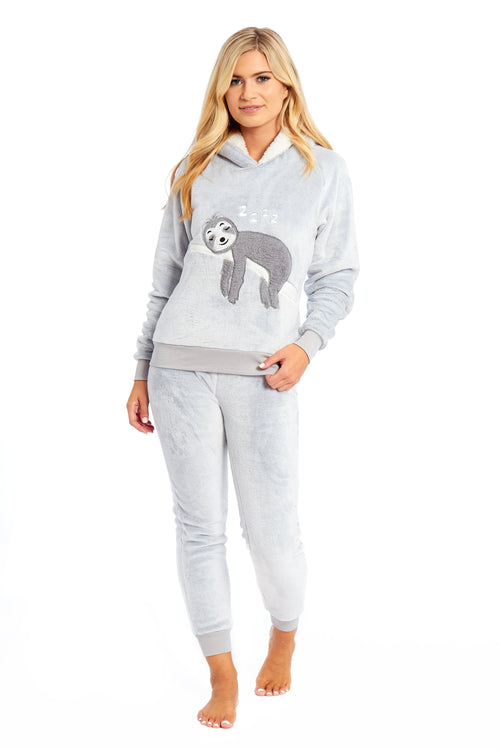 OLIVIA ROCCO Matching Mother Daughter Plush Fleece Hooded Pyjama Set Embroidered Sloth