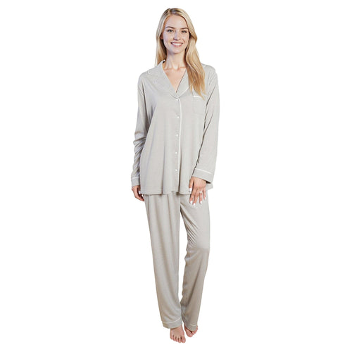 OLIVIA ROCCO Womens Grey Pyjama Set Soft Touch Long Sleeve Button Up Top Super Soft Cosy Home Loungewear
