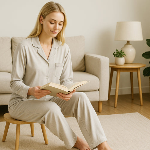 OLIVIA ROCCO Womens Grey Pyjama Set Soft Touch Long Sleeve Button Up Top Super Soft Cosy Home Loungewear