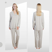 OLIVIA ROCCO Womens Grey Pyjama Set Soft Touch Long Sleeve Button Up Top Super Soft Cosy Home Loungewear