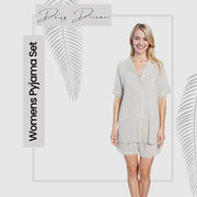 OLIVIA ROCCO Womens Grey Short Pyjama Set Button Up Top and Shorts with Pockets Cosy Easy-Care Nightwear Set