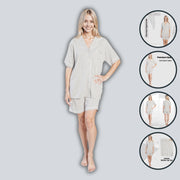 OLIVIA ROCCO Womens Grey Short Pyjama Set Button Up Top and Shorts with Pockets Cosy Easy-Care Nightwear Set